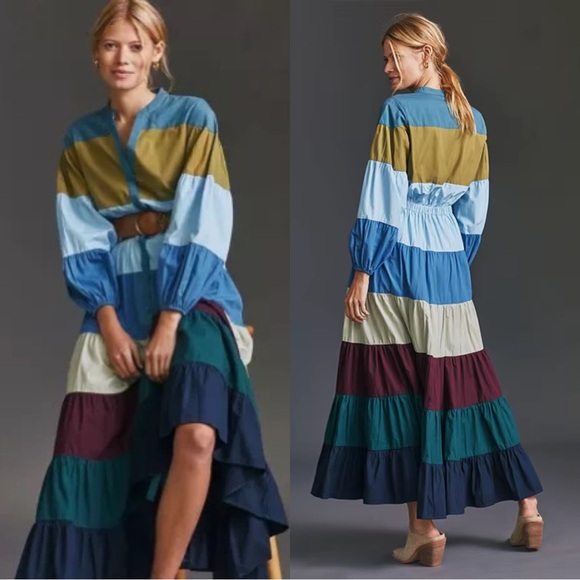 Anthropologie Dresses & Skirts - Anthropologie Forever That Girl Tiered Colorblock Maxi Dress Large Petite